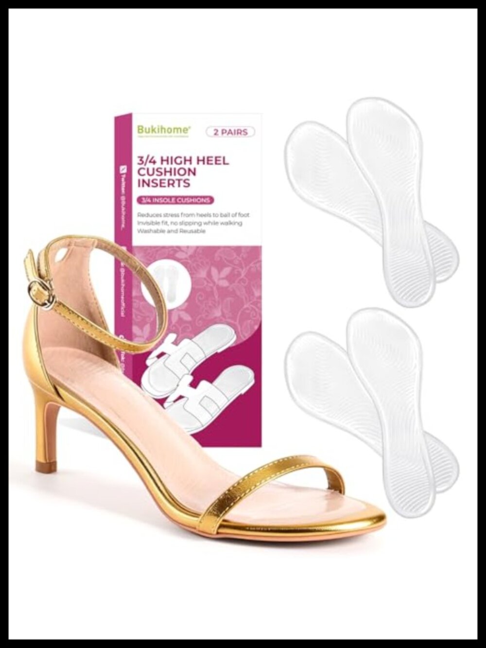 Gel High Heel Insoles, 3/4 Cushion Inserts, Anti-Slip Shoe Pads for Women